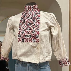 Short Embroidered Button-Up Shirt